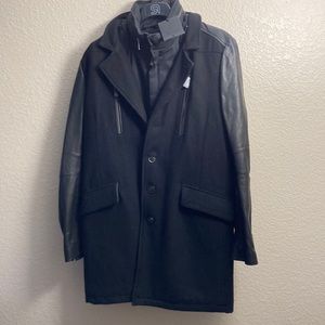 New Rogue Mens  winter coat  leather sleeves Trim Rib Knit Ins